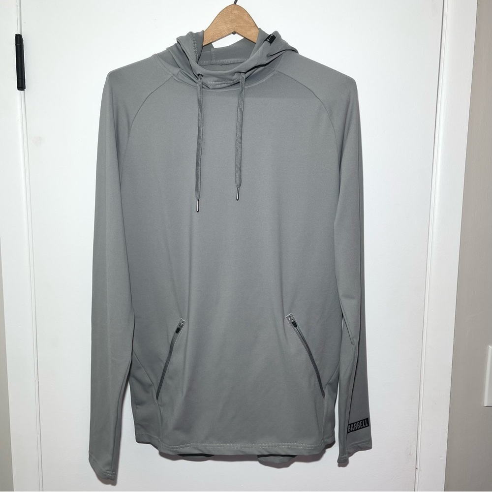 Barbell Apparel Men’s Gray Hooded Workout Sweatshirt Gym Lifting Athleisure